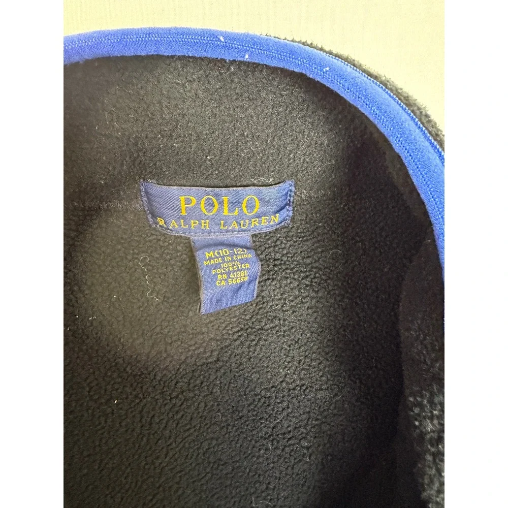 Polo Ralph Lauren Kids Fleece‎ Jacket Black Blue Full Zip Pony Logo M 10-12